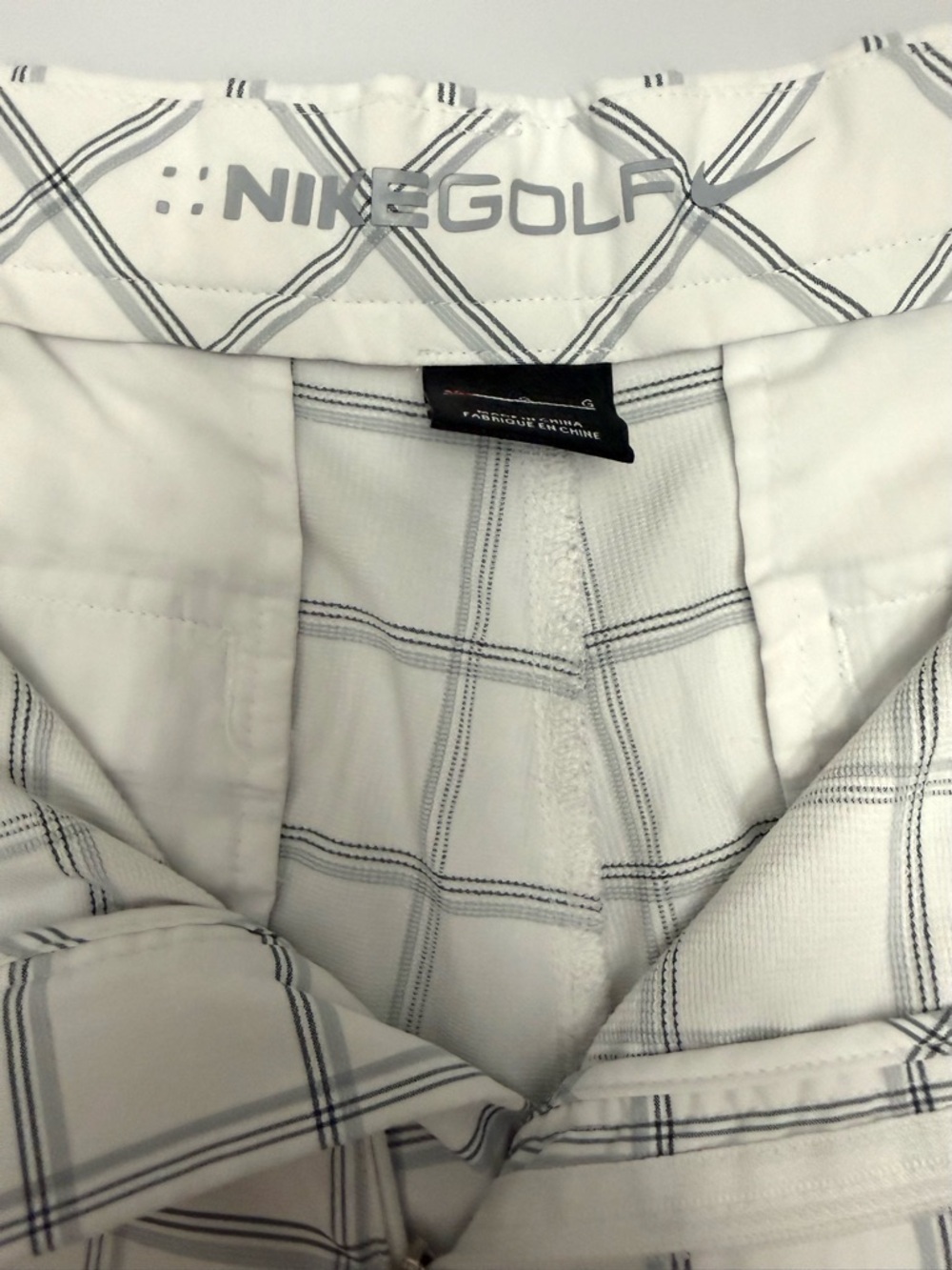 Nike Golf Dri-Fit Plaid Shorts Mens 36 White Gray Performance Stretch - Picture 6 of 13